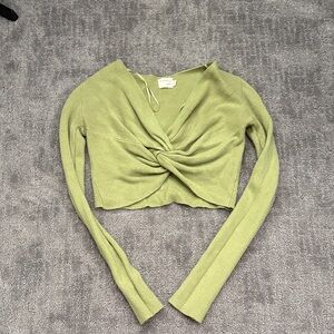 Dreamers Twisted Front Cropped Knit Top - Sage Green